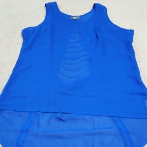 BOGO Blue 1x dressy sheer cute cage top